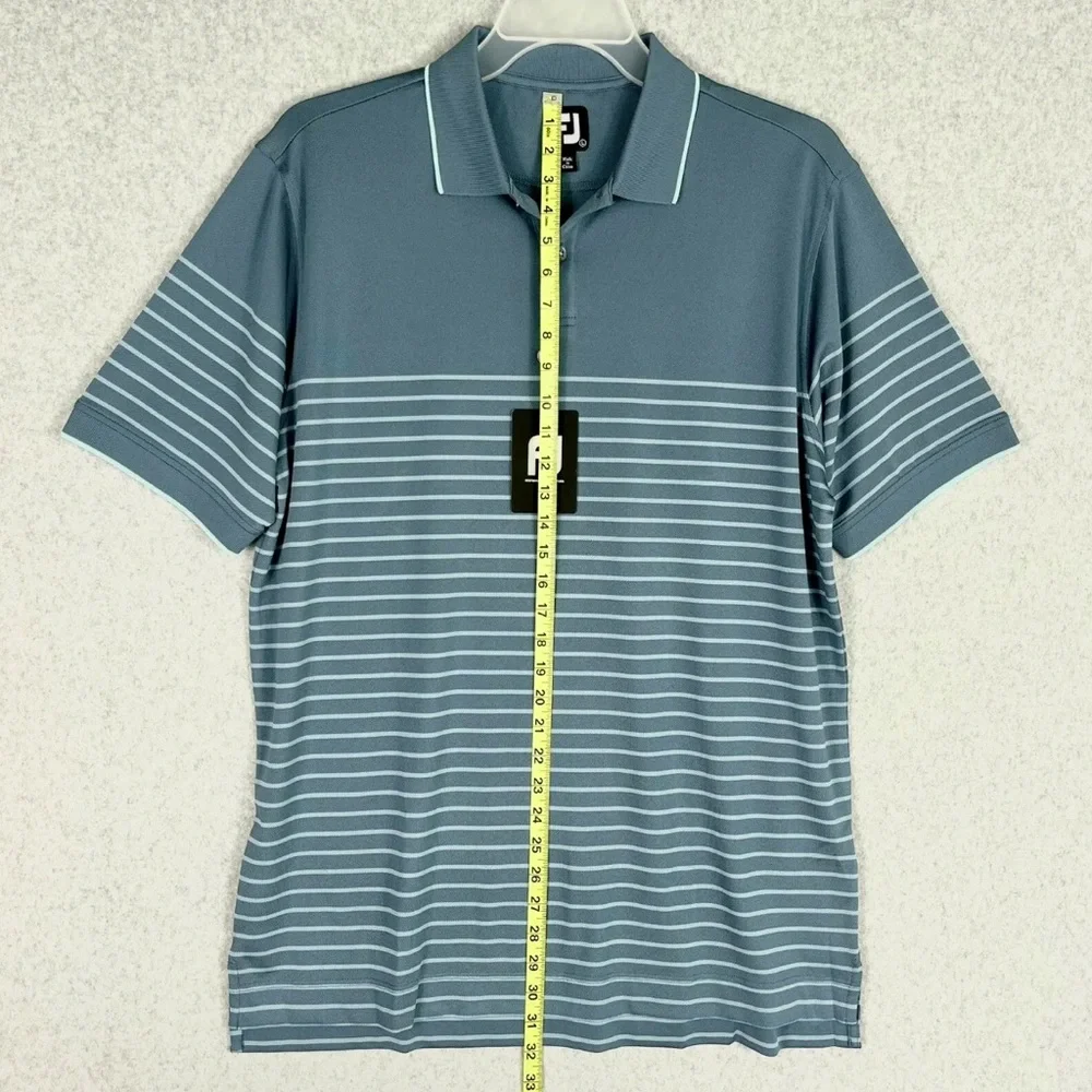 FootJoy FJ Shirt Mens Large Golf Polo Breton Stripe Short Sleeves Active Blue - Picture 10 of 13
